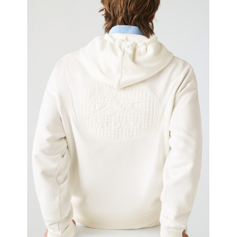 Sweat capuche LACOSTE blanc, logo dans le dos, Cloane E-boutique Vannes