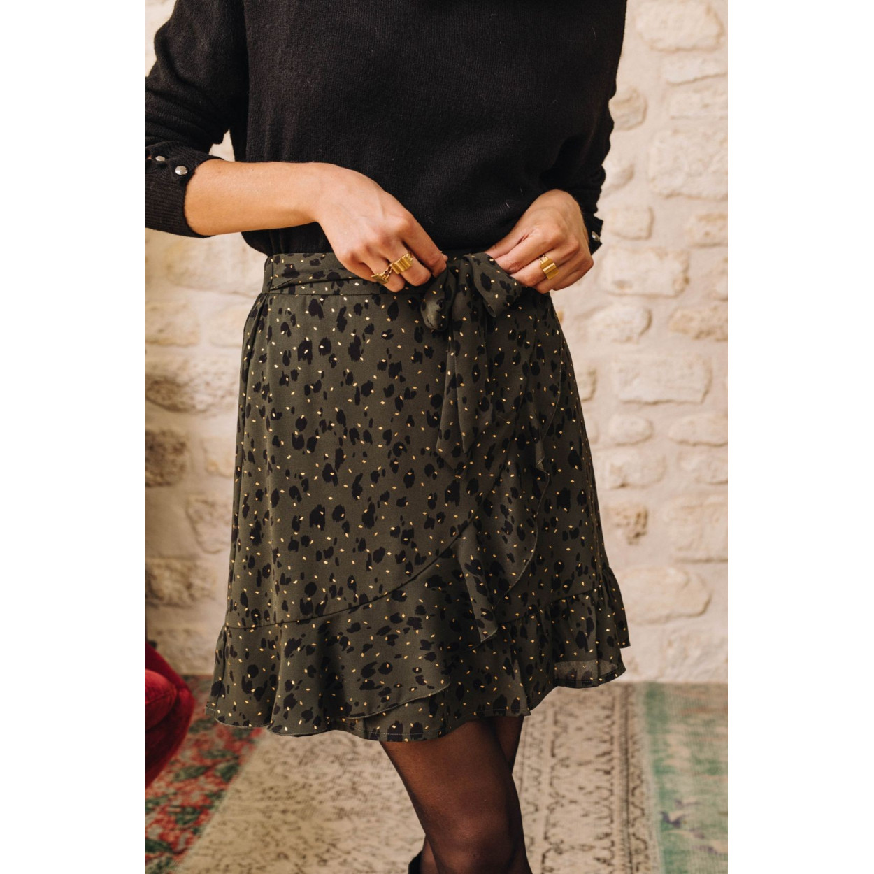 jupe leopard kaki