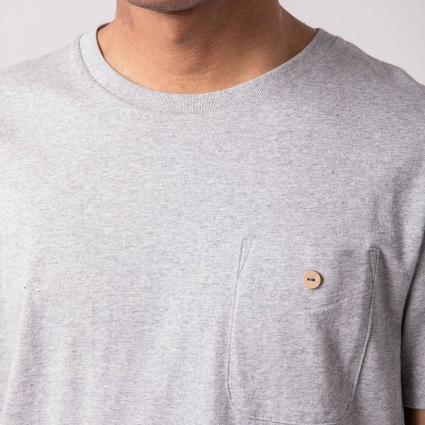 T-shirt homme Faguo gris chiné poche poitrine, modèle Olonne, Cloane vetements de marques a Vannes