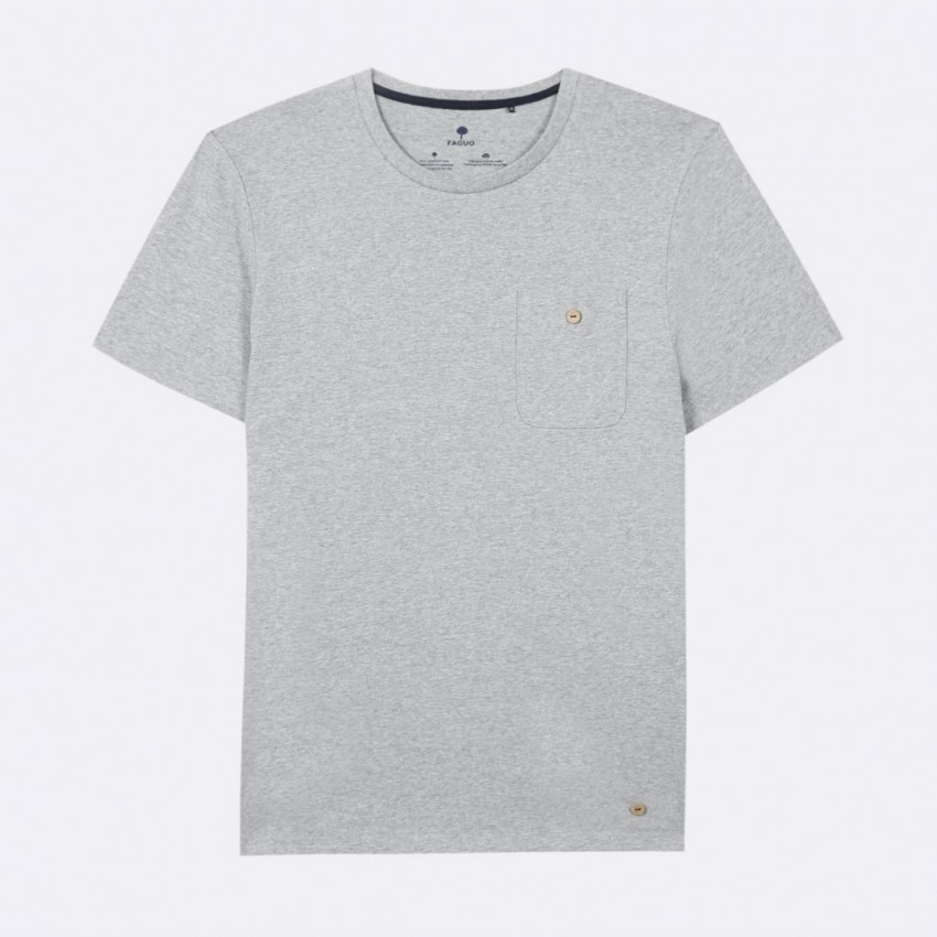 T-shirt homme Faguo gris chiné poche poitrine, modèle Olonne, Cloane vetements de marques a Vannes