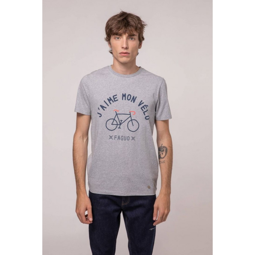 T-shirt Homme Faguo J'aime mon vélo, gris chiné, Cloane à Vannes