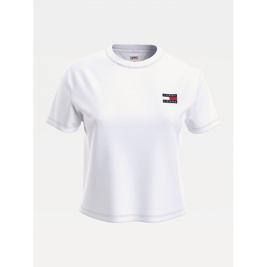 T-shirt Tommy Jeans Femme Blanc Logo Badge, disponible en boutique Cloane à Vannes