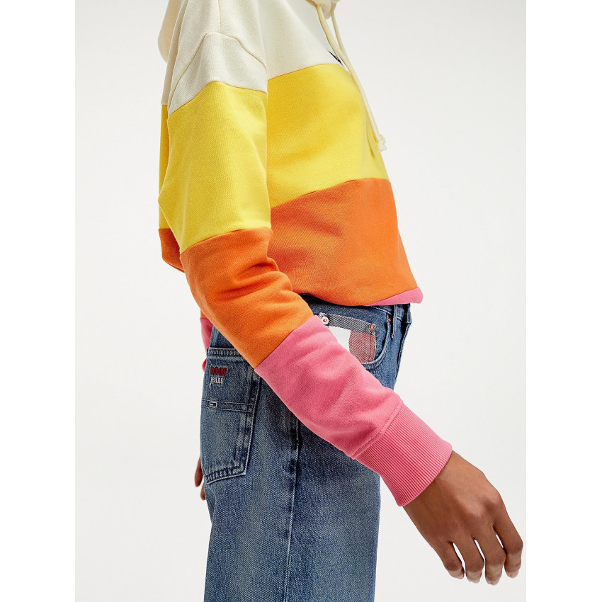Sweat capuche Tommy Hilfiger Jeans pour femme, coloris jaune, orange, rose et beige référence DW0DW08558