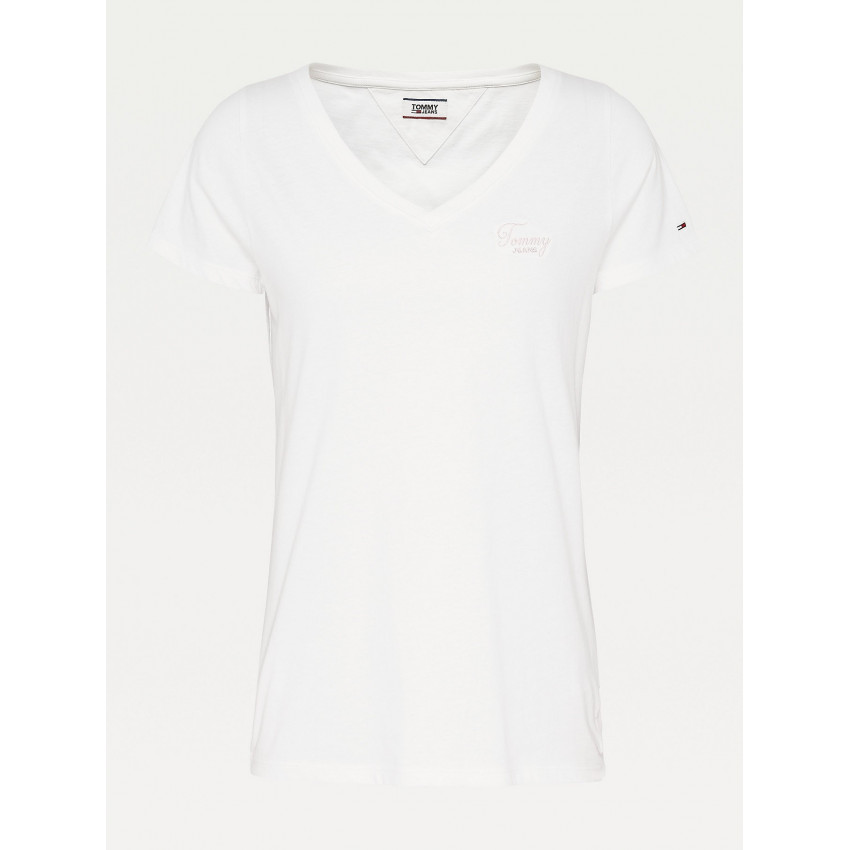 T-shirt Femme Tommy Jeans col V blanc, e-shop Cloane, boutiques sur Vannes