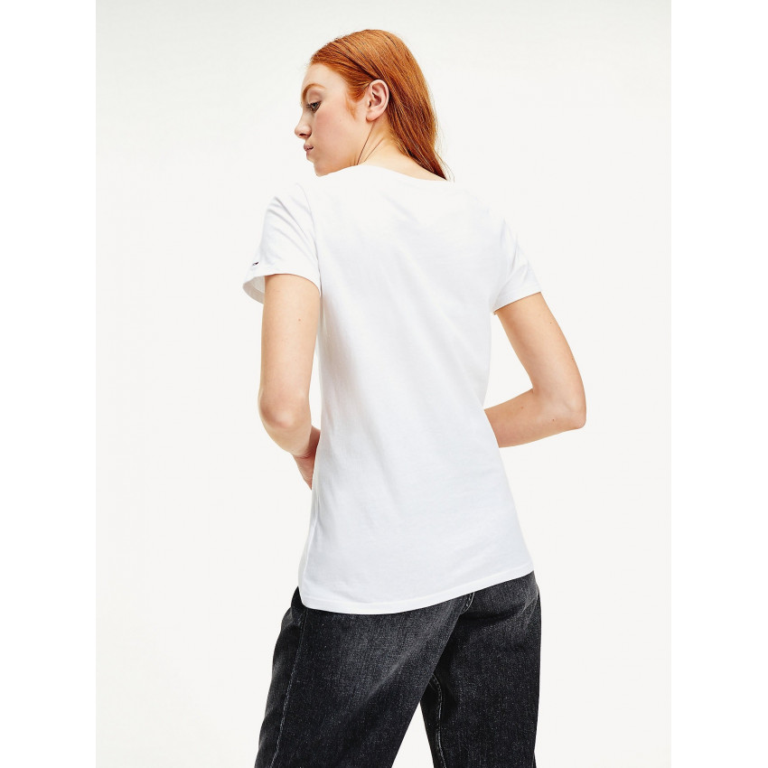 T-shirt Femme Tommy Jeans col V blanc, e-shop Cloane, boutiques sur Vannes