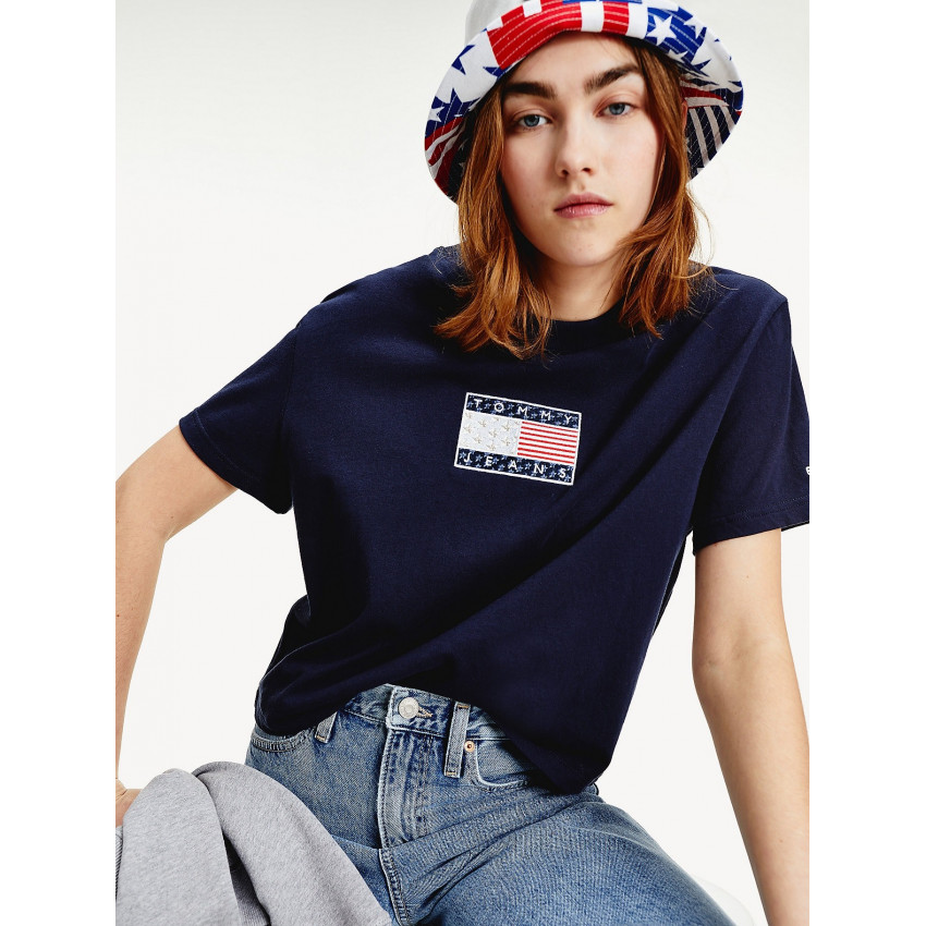 T-shirt Femme Tommy Hilfiger Star Americana Bleu Marine, e-shop Colane, magasins à Vannes