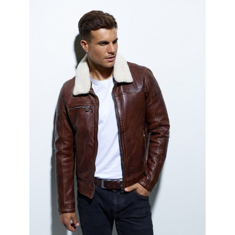 Blouson en cuir DAYTONA pour Homme, Nentleyfur Marron ou Noir col mouton amovible, Boutique en ligne CLOANE
