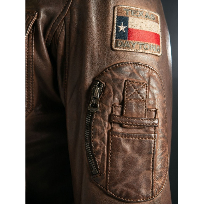 Blouson cuir Homme DAYTONA style aviateur avec patch vintage coloris Marron clair référence wilbur-w02 