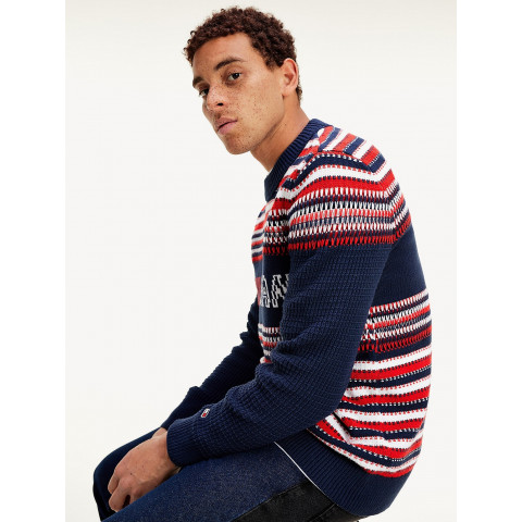 Pull Homme Rayé Marine/Rouge