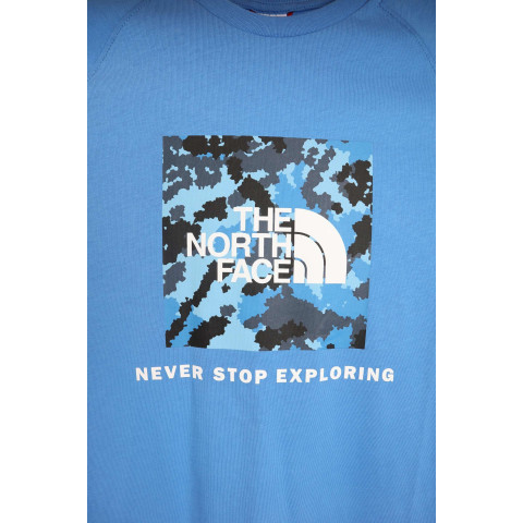T-shirt Homme THE NORTH FACE bleu motif redbox camouflage, manches raglan, E-boutique CLOANE, vetements de marques à Vannes
